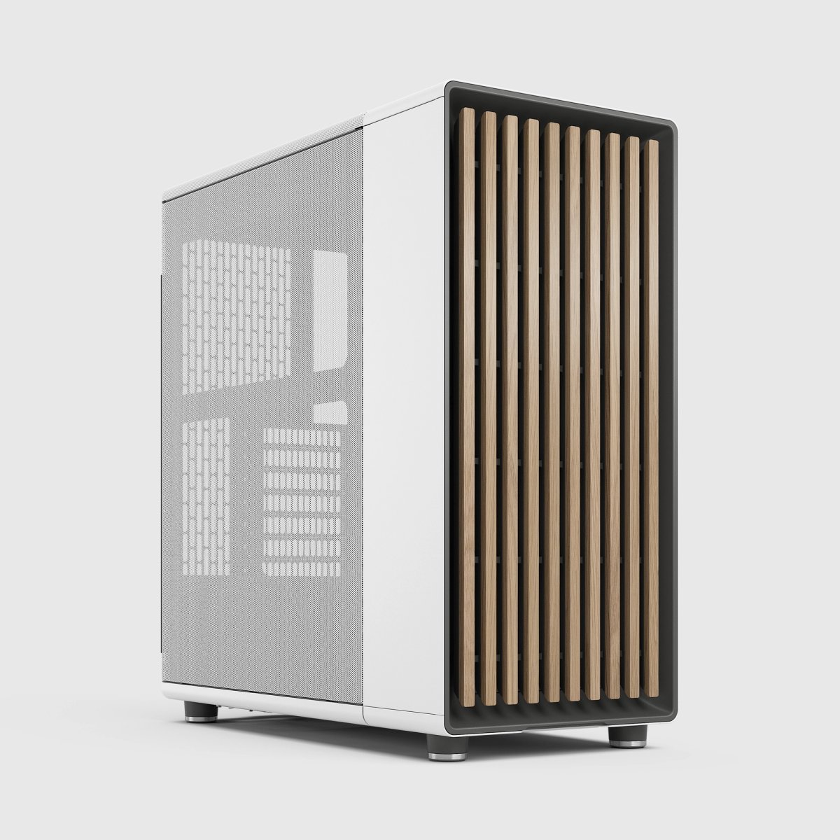 Fractal Design North in Chalk White, angled view