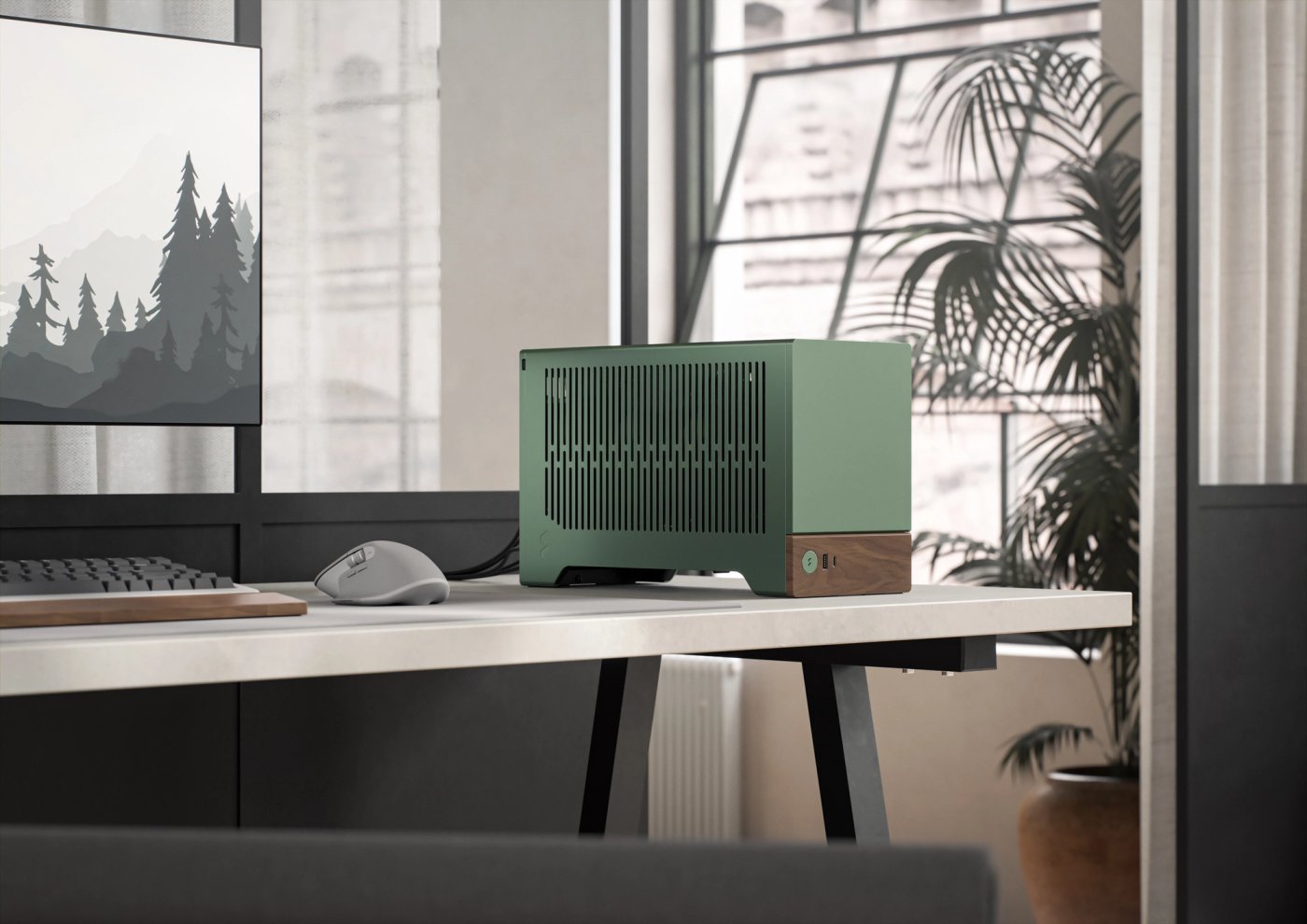 Fractal Design Terra: jade, in a complete desk setup
